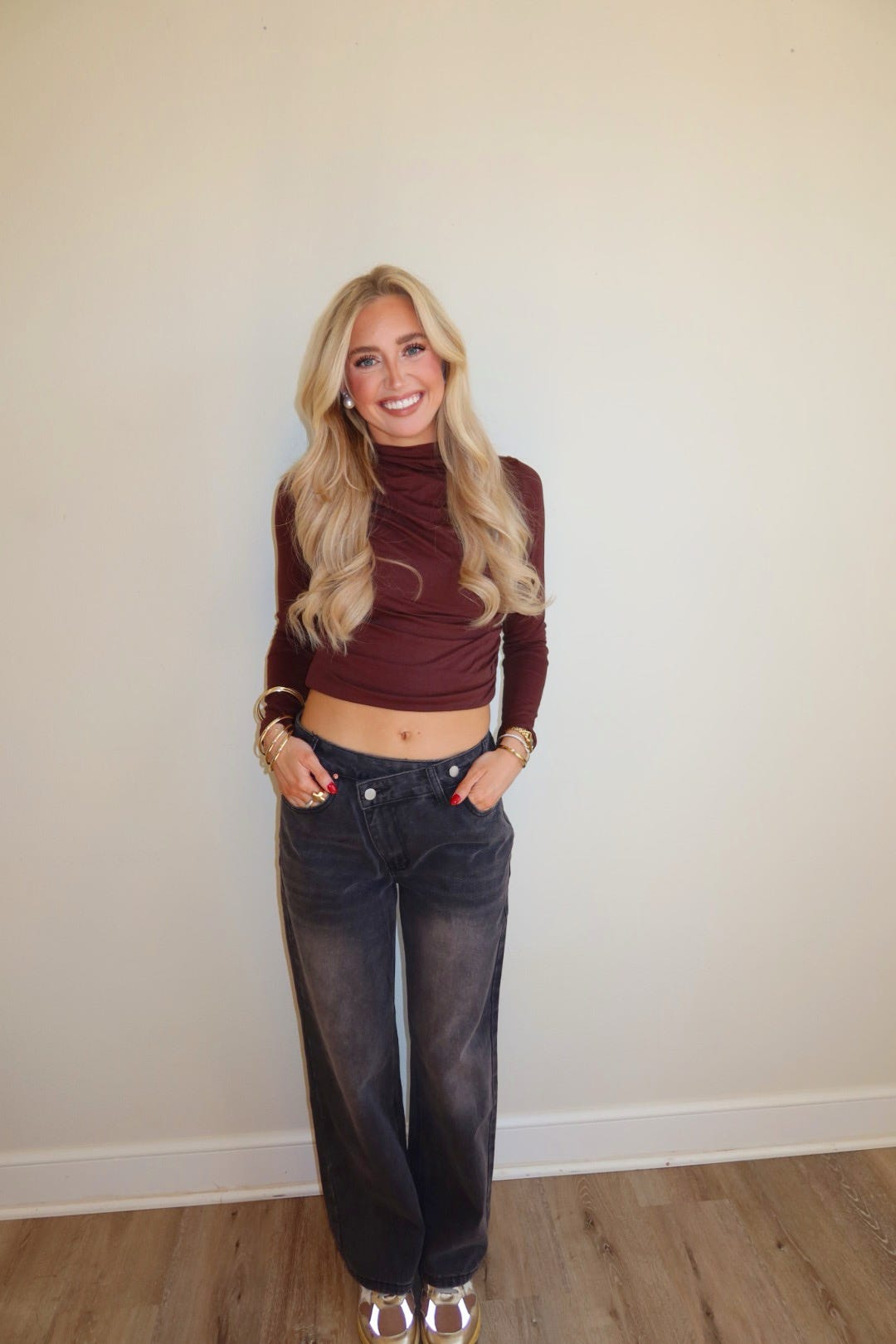 Grayson Gray Cross Button Wide Leg jeans