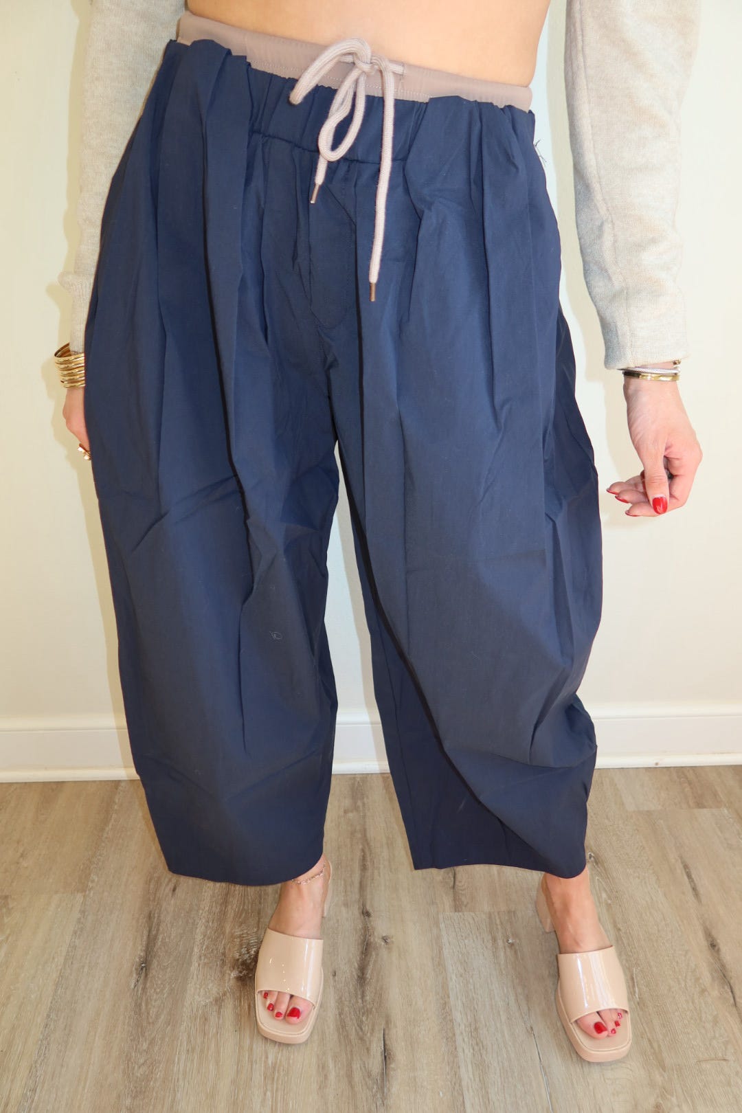 Nicole Navy Barrel Trousers