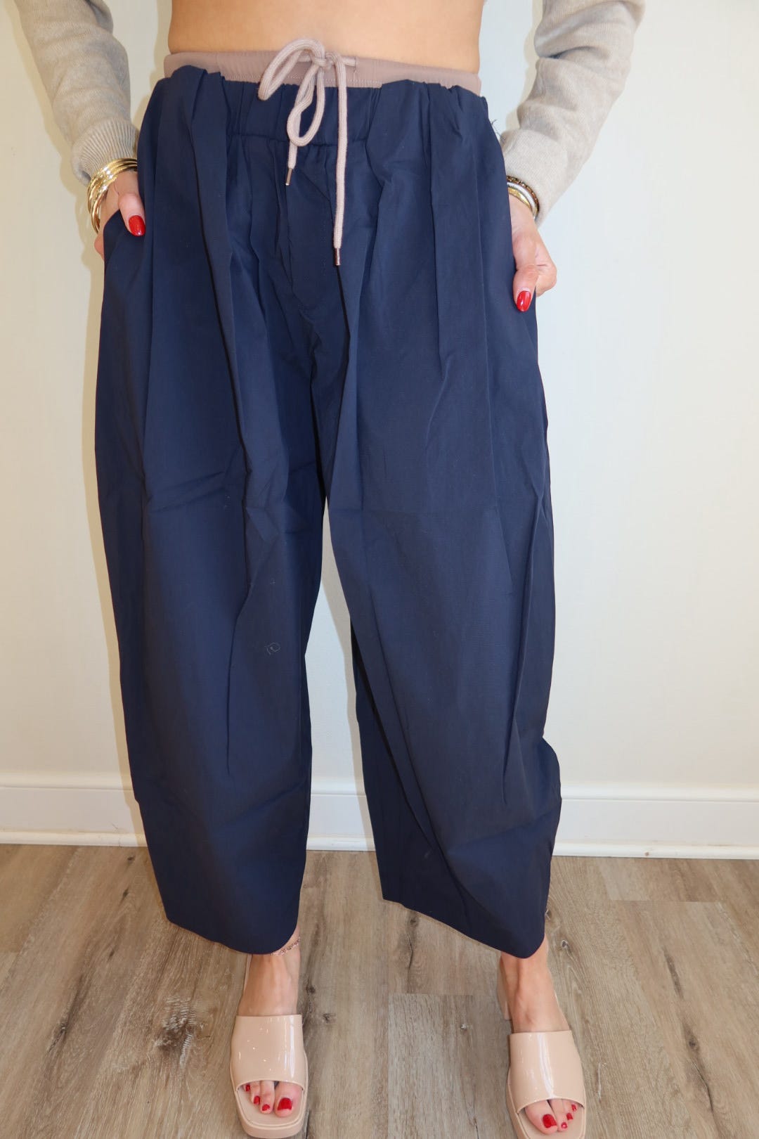 Nicole Navy Barrel Trousers