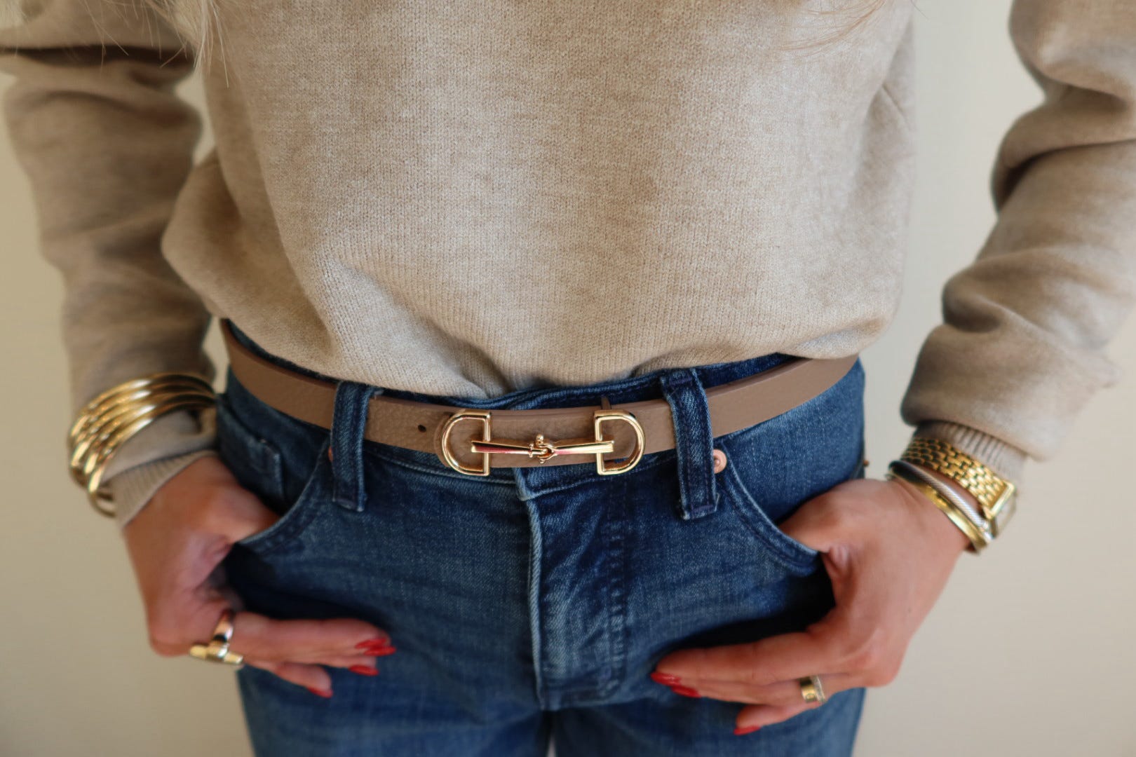 D Ring Horse Bit Buckle Skinny Belt|3 Styles