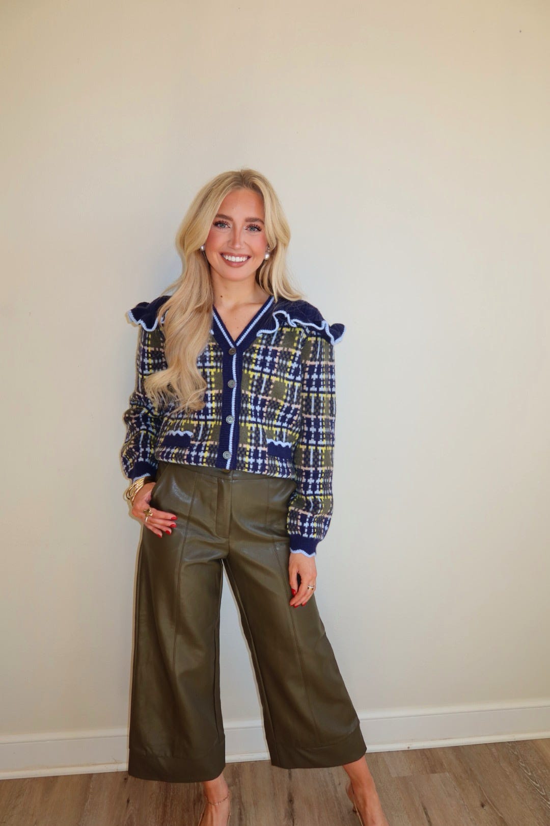 Oakley Olive Wide Straight Leg Leather Pants