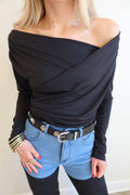 Blair Black Off Shoulder Long Sleeve Top