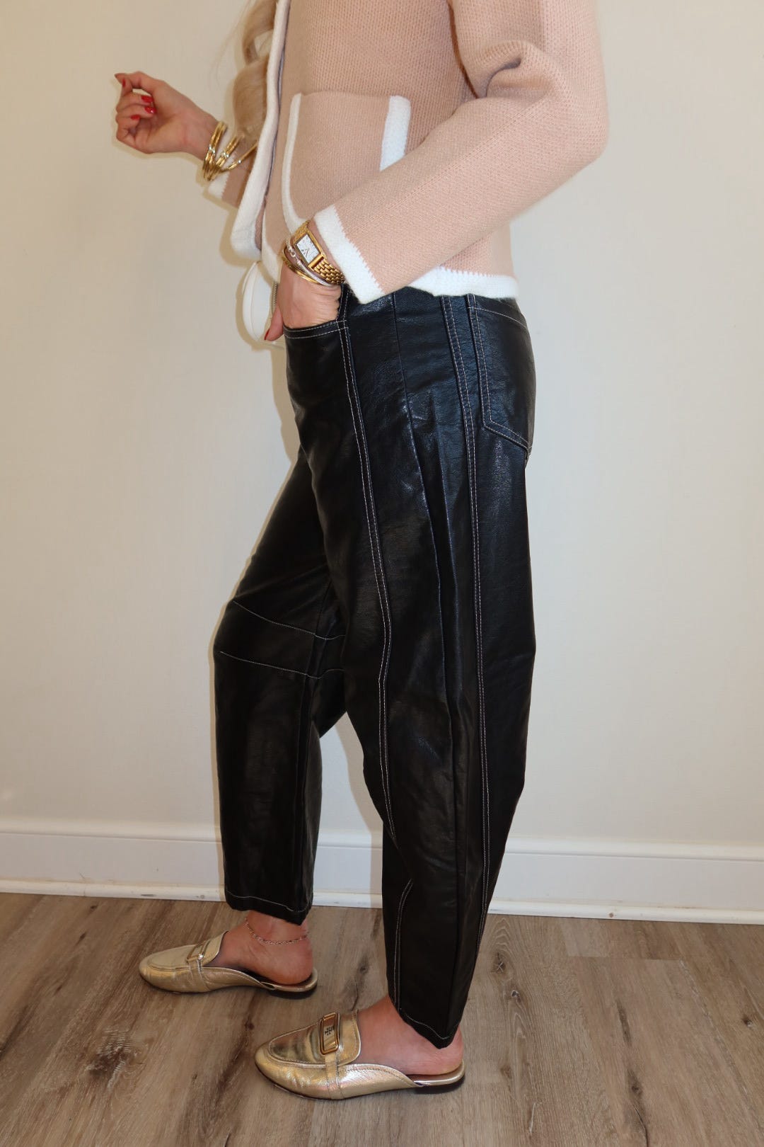 Bristol Black Leather Barrel Pants