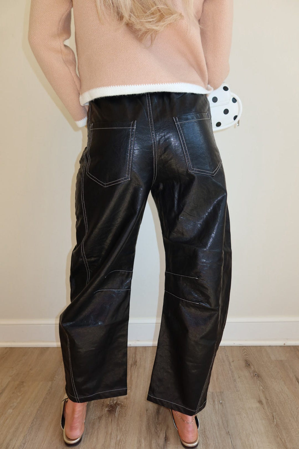 Bristol Black Leather Barrel Pants