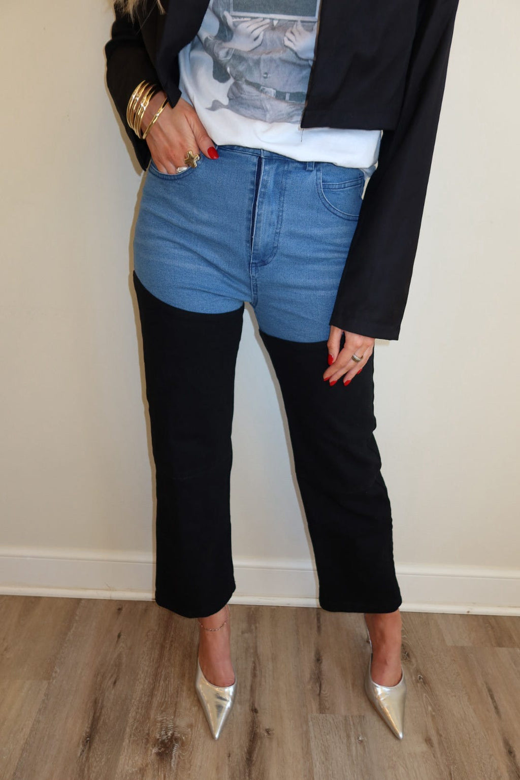Tara Two Tone High Rise Jeans