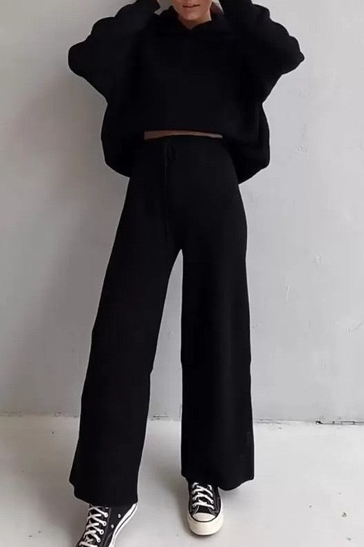 Bree Black Soft Knitted Sweat Suit Set