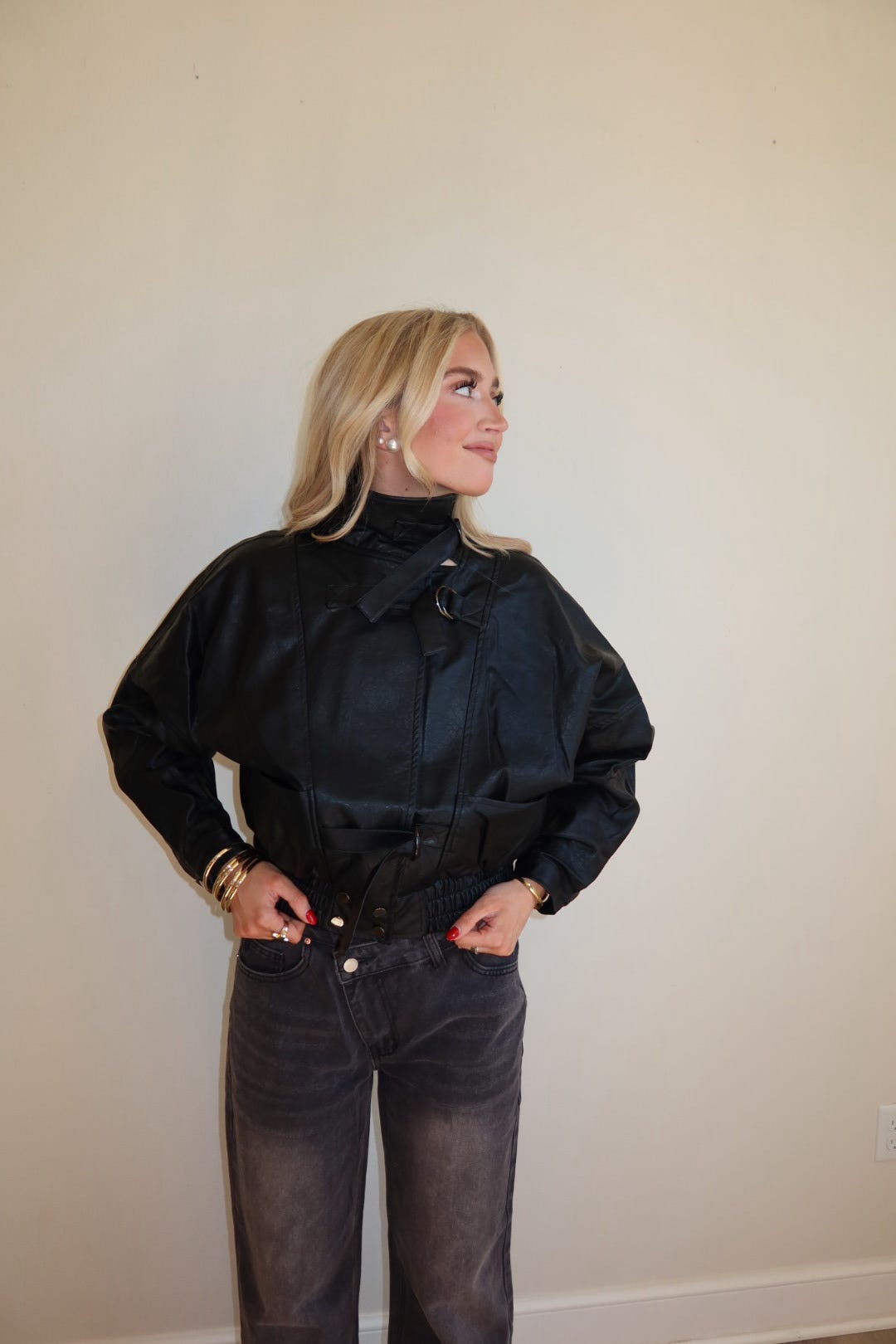 Bella Black Leather Bomber Jacket