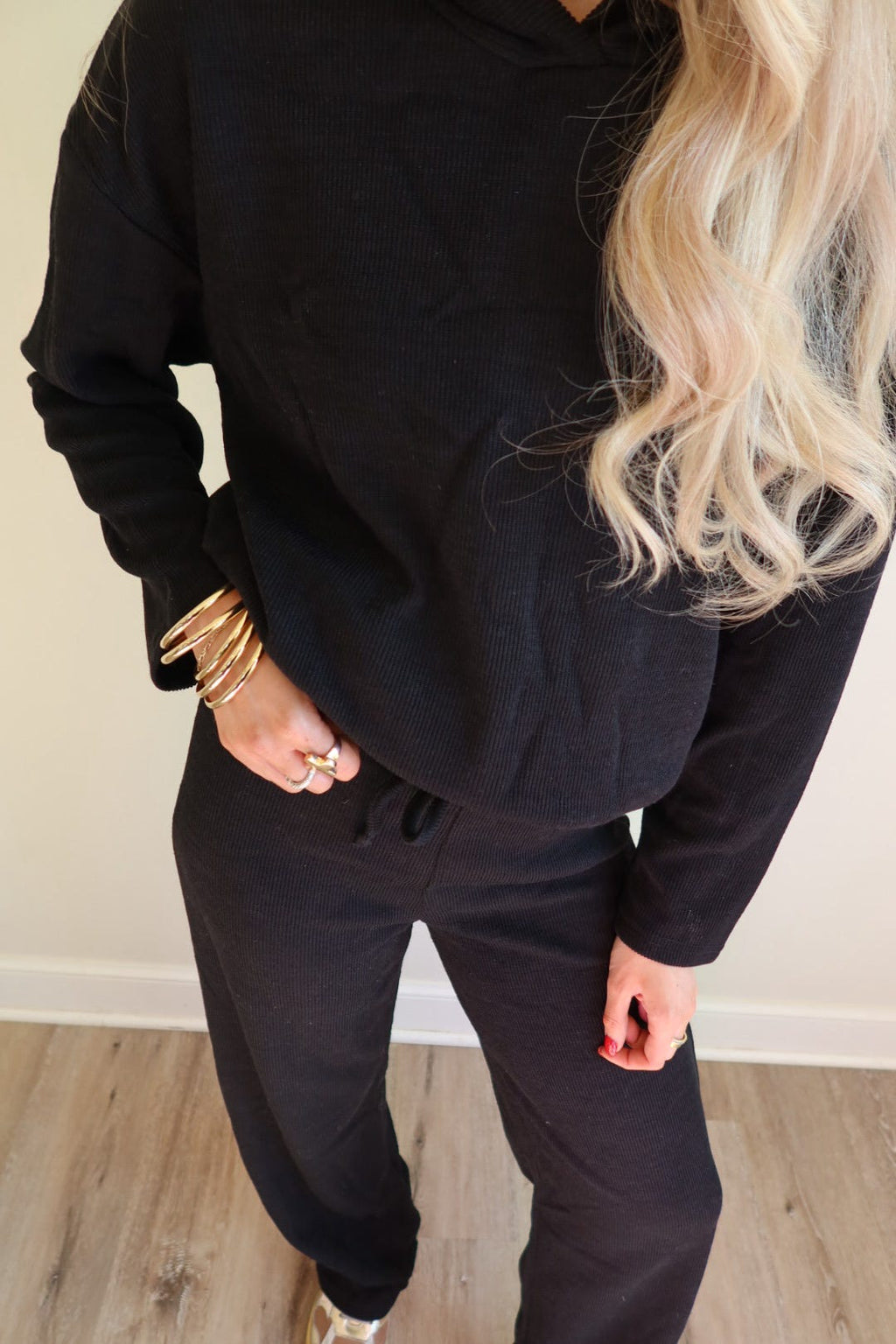 Bree Black Soft Knitted Sweat Suit Set