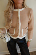 Blakely Beige Contrast Trim Knit Cardigan