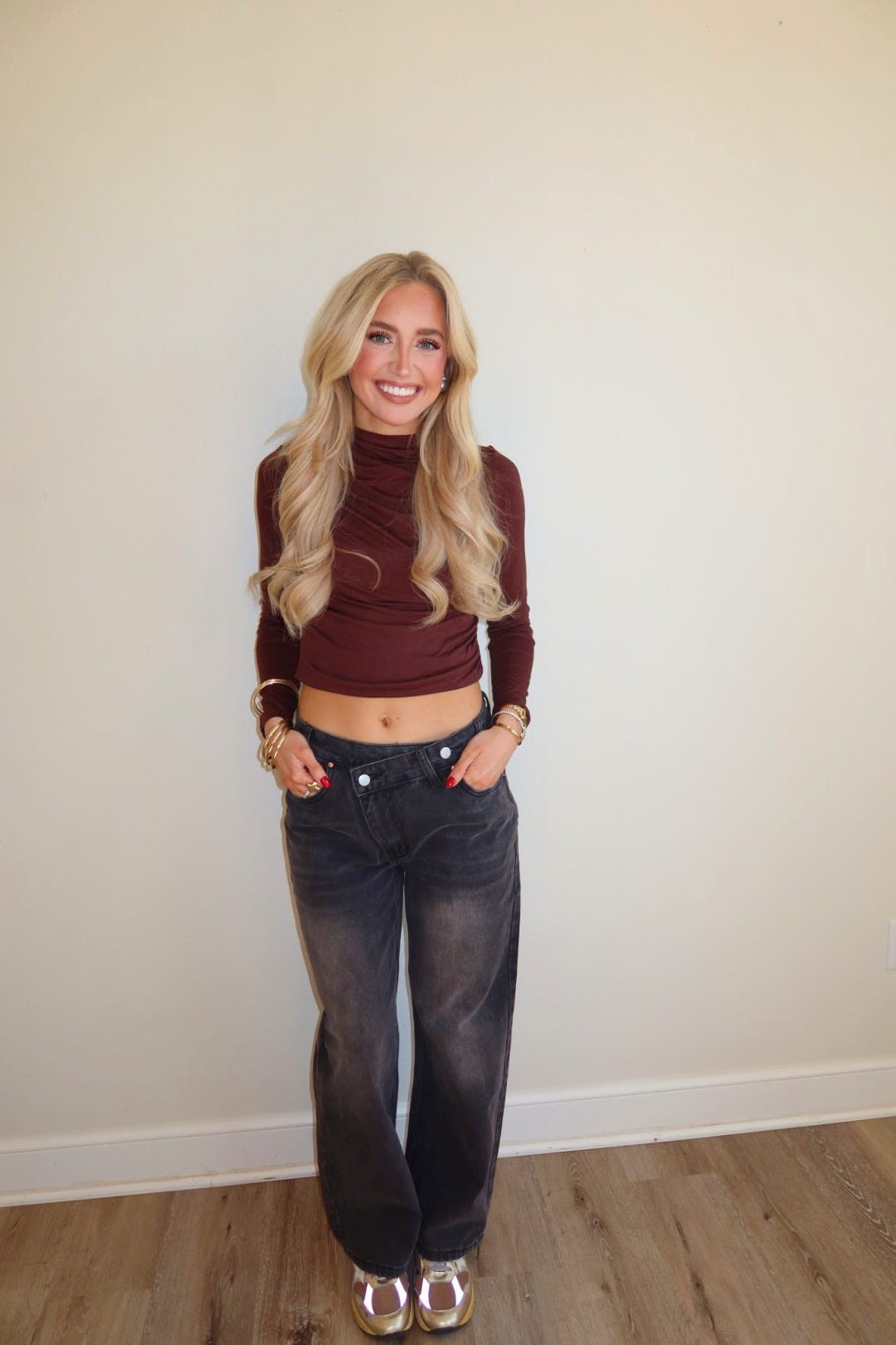 Grayson Gray Cross Button Wide Leg jeans