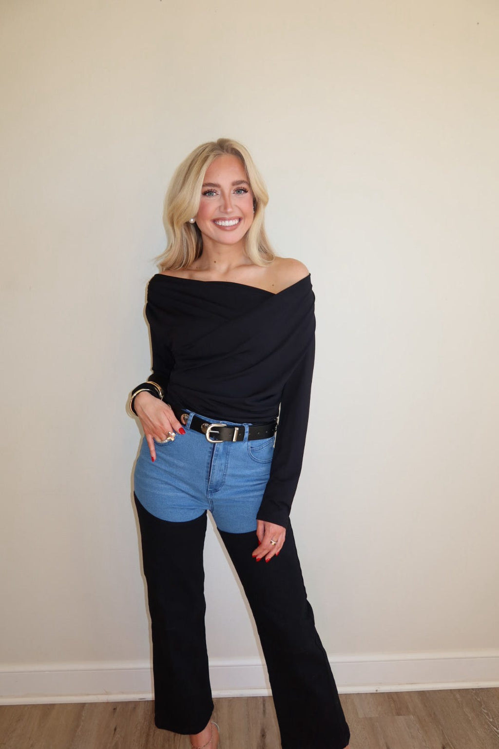 Blair Black Off Shoulder Long Sleeve Top