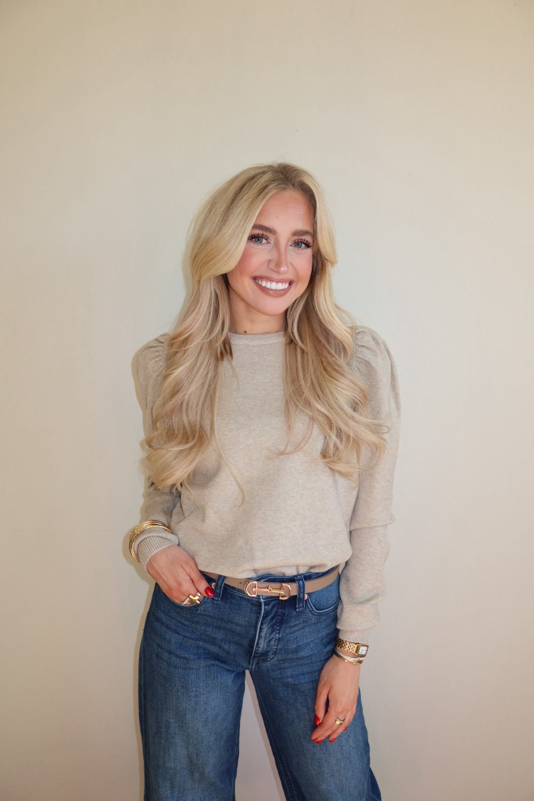 Tiffany Taupe Puff Sleeve Sweater