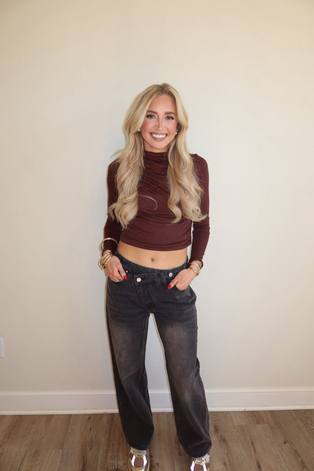 Bailee Brown Ruched Long Sleeve Top