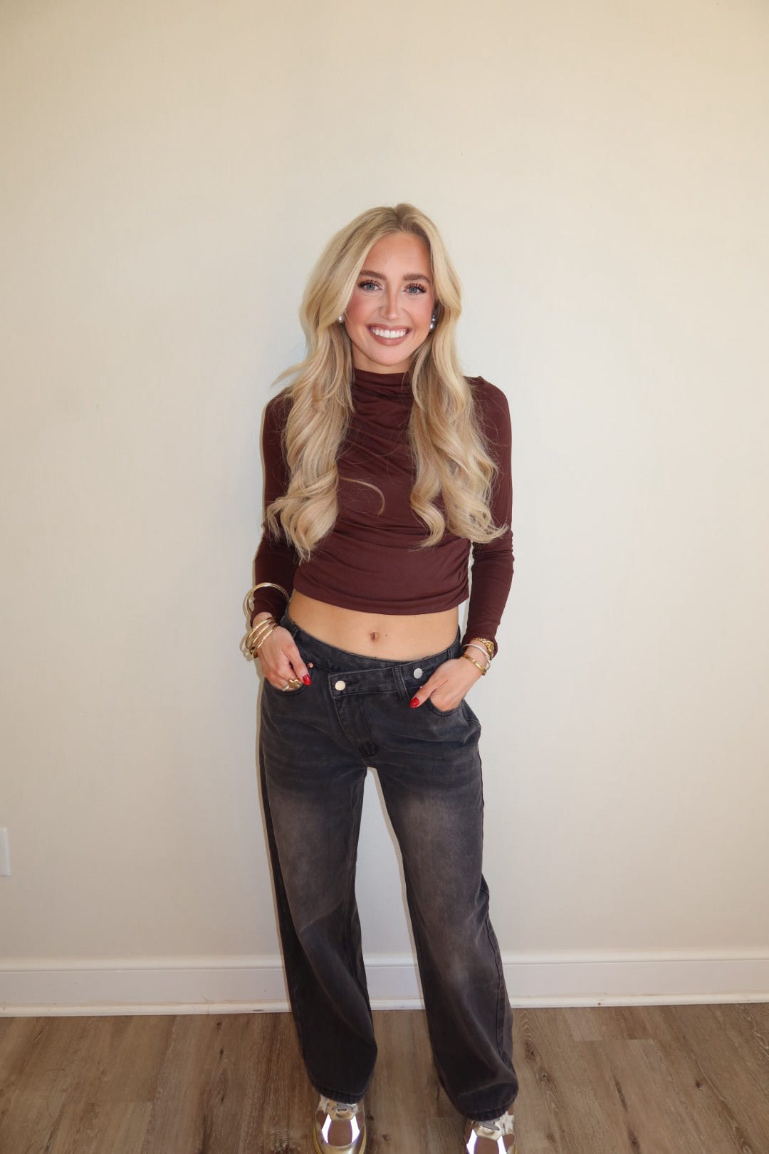 Bailee Brown Ruched Long Sleeve Top