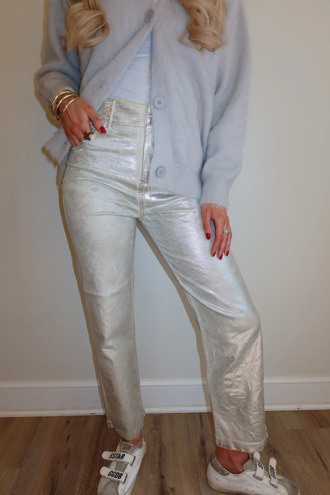 Finley Foiled Silver Boot Cut Pants