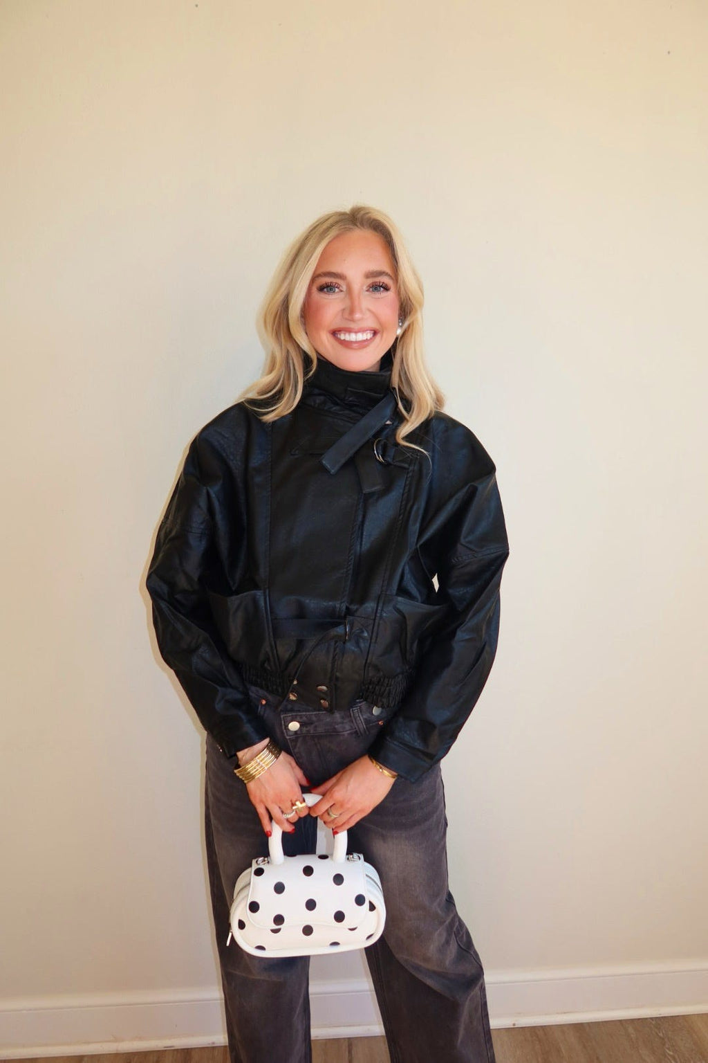 Bella Black Leather Bomber Jacket