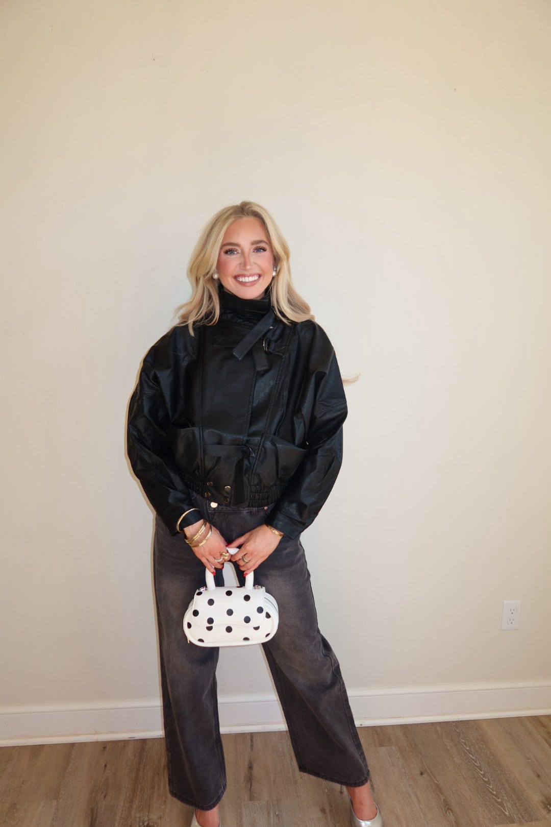 Bella Black Leather Bomber Jacket