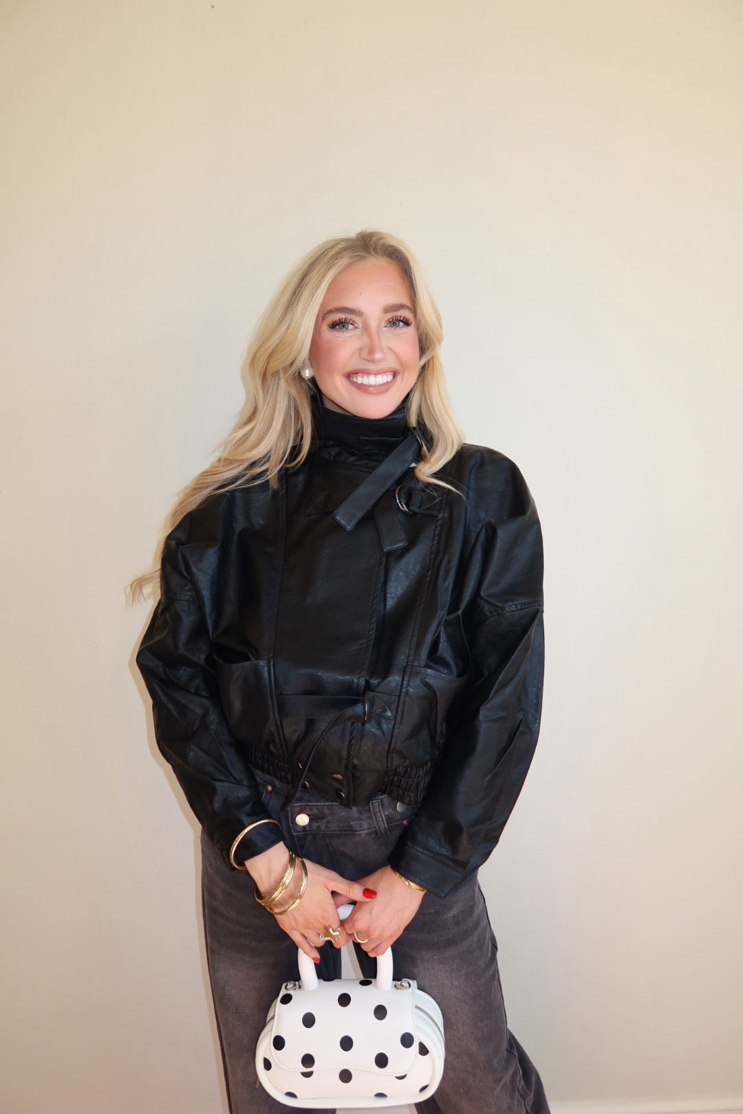 Bella Black Leather Bomber Jacket