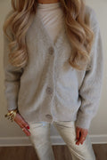 Lexi Light Gray Fuzzy Sweater Cardigan