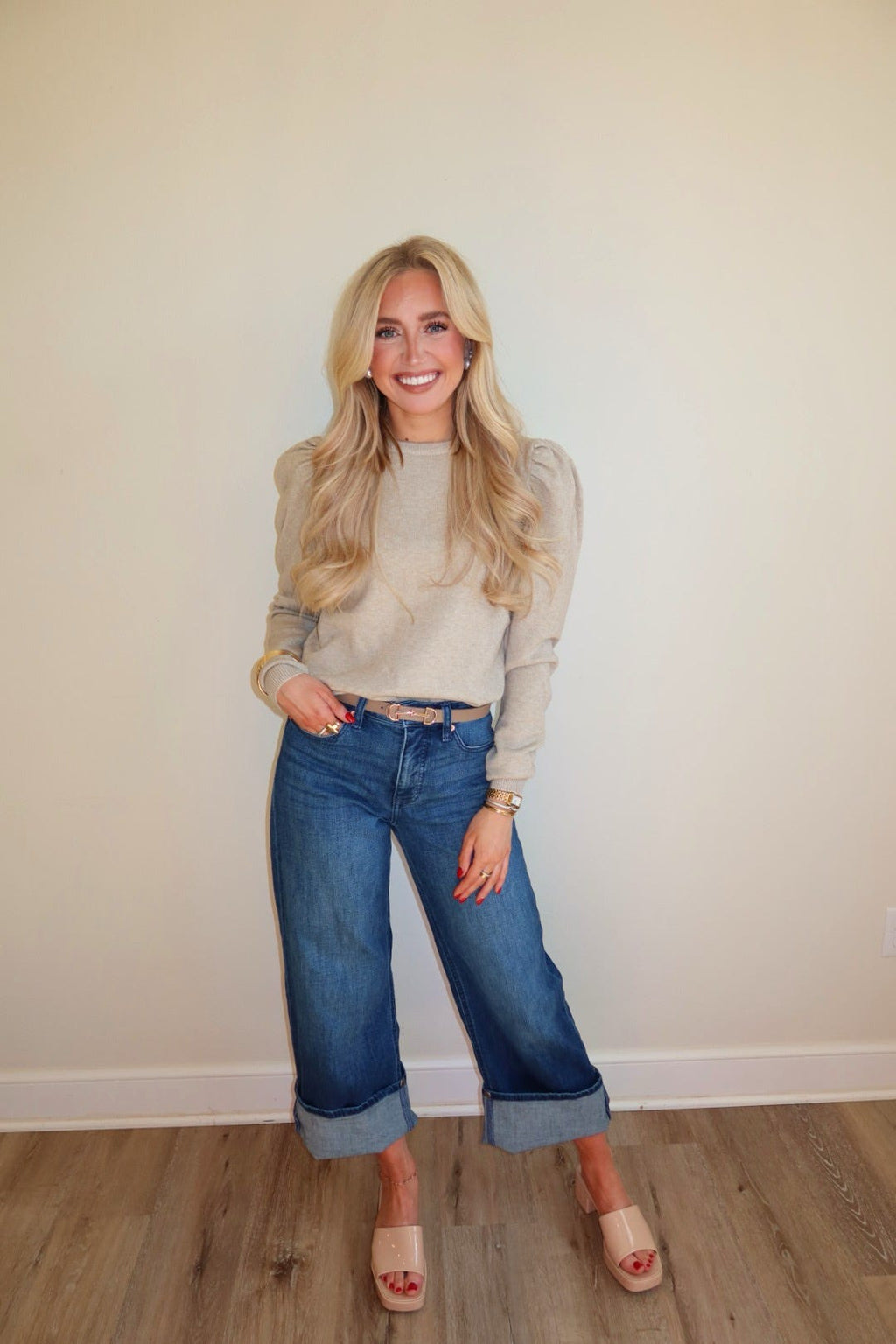 Tiffany Taupe Puff Sleeve Sweater