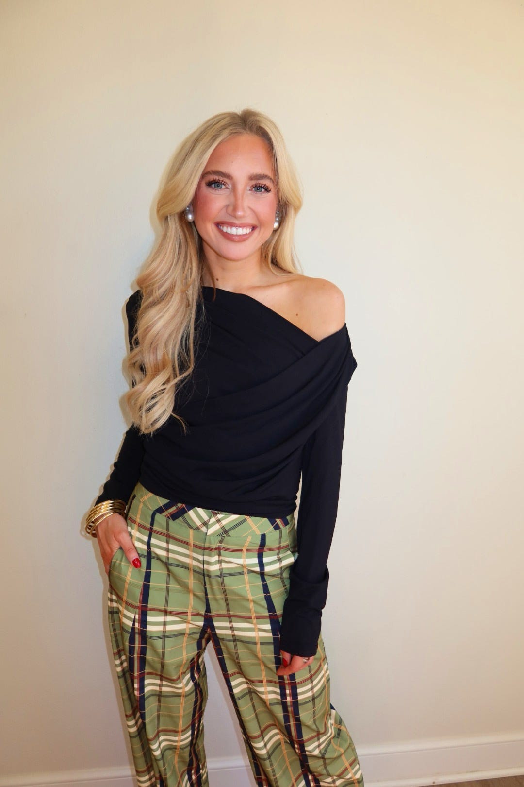 Blair Black Off Shoulder Long Sleeve Top