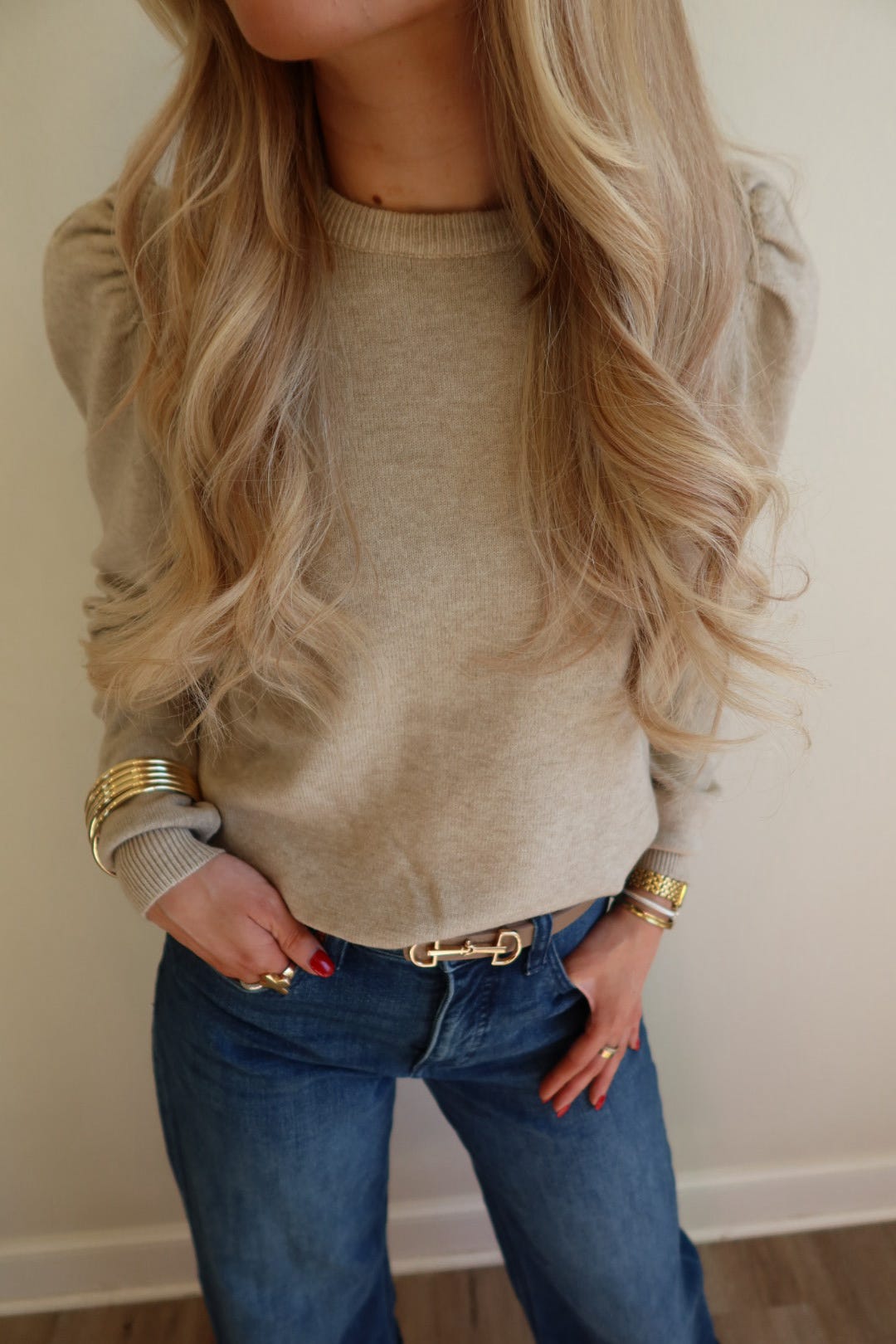 Tiffany Taupe Puff Sleeve Sweater