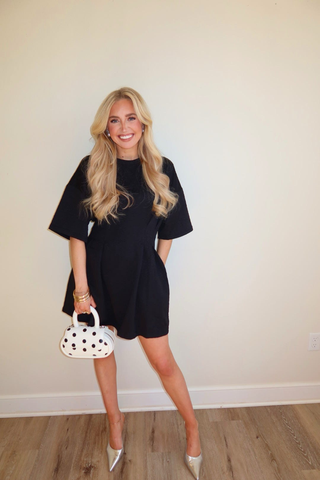 Brittany Black Textured Mini Dress W/Pockets