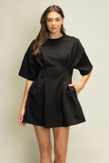 Brittany Black Textured Mini Dress W/Pockets