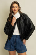 Bella Black Leather Bomber Jacket