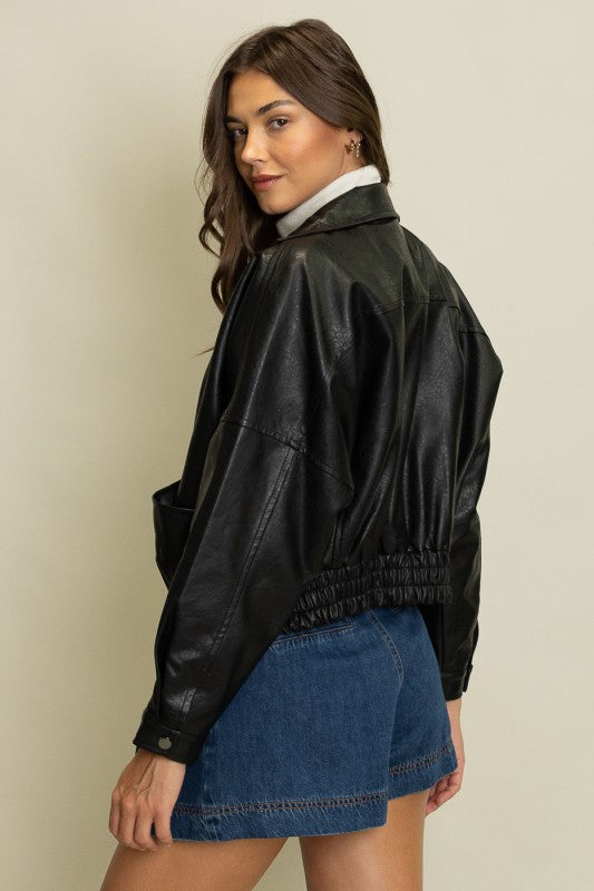 Bella Black Leather Bomber Jacket