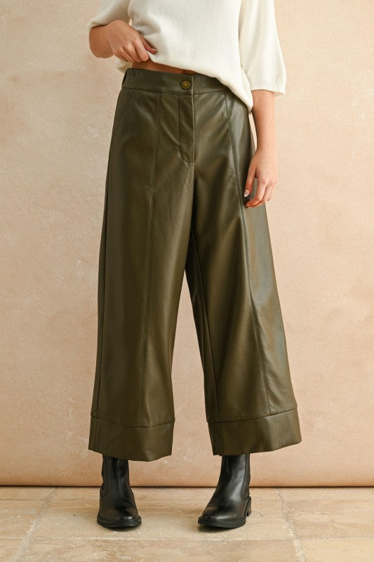 Oakley Olive Wide Straight Leg Leather Pants