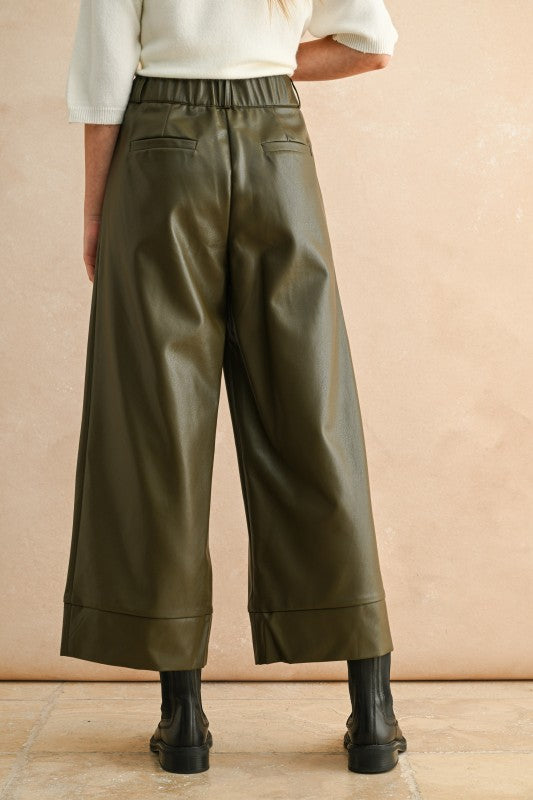 Oakley Olive Wide Straight Leg Leather Pants