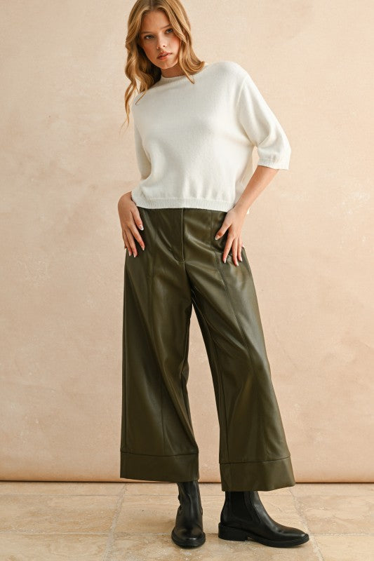 Oakley Olive Wide Straight Leg Leather Pants