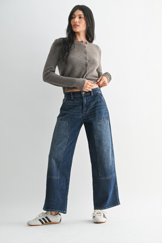Fallon Front Patch Wide Leg Jeans