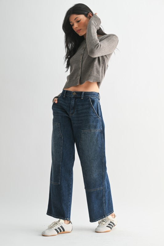 Fallon Front Patch Wide Leg Jeans