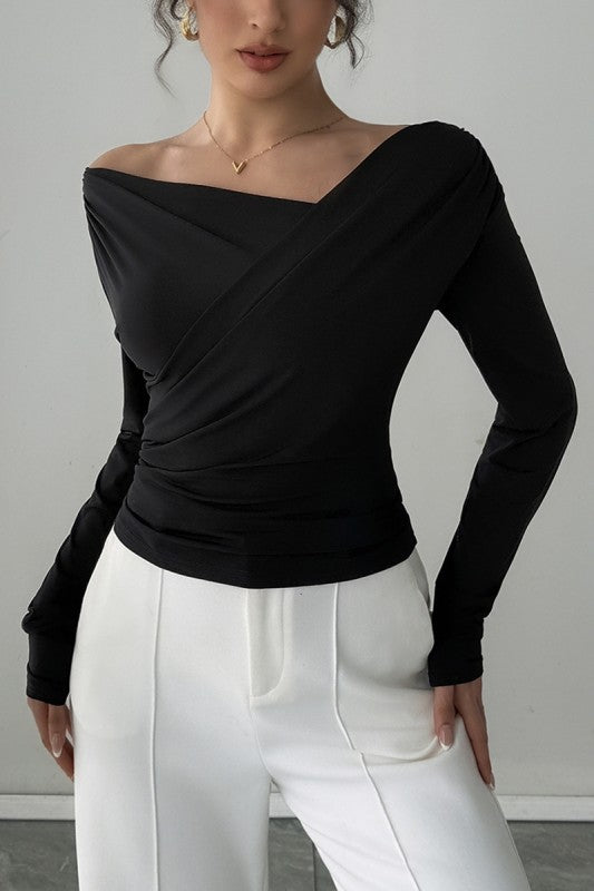 Blair Black Off Shoulder Long Sleeve Top
