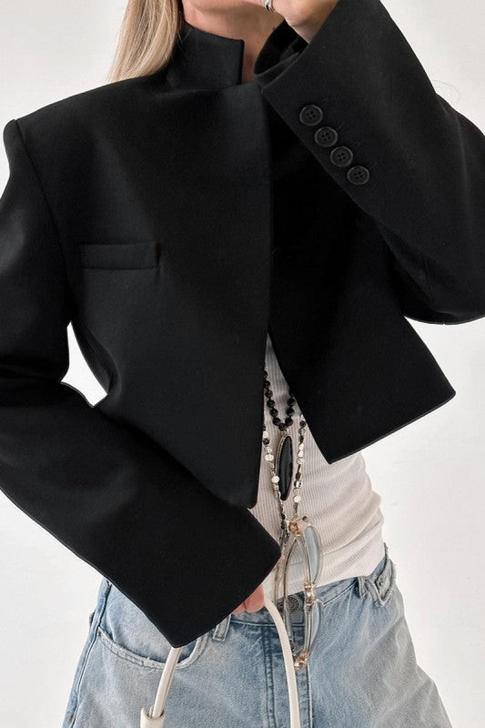 Brynn Black Cropped Collar Blazer