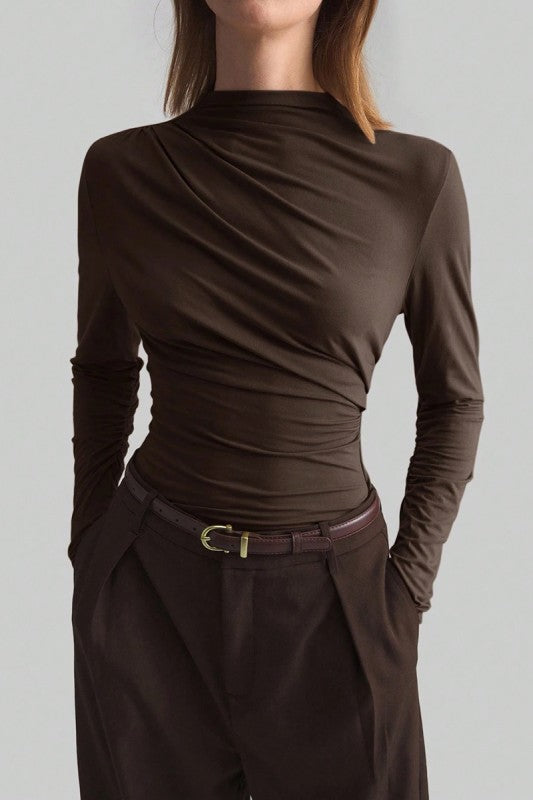 Bailee Brown Ruched Long Sleeve Top