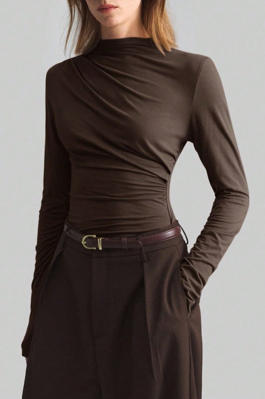 Bailee Brown Ruched Long Sleeve Top