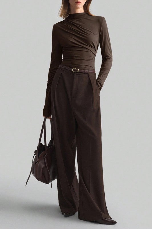 Bailee Brown Ruched Long Sleeve Top