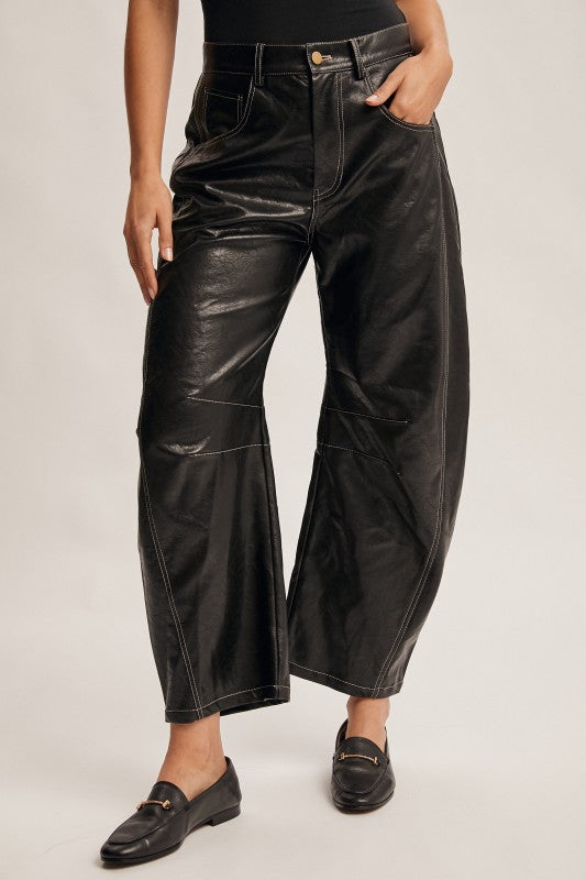Bristol Black Leather Barrel Pants