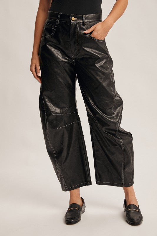 Bristol Black Leather Barrel Pants