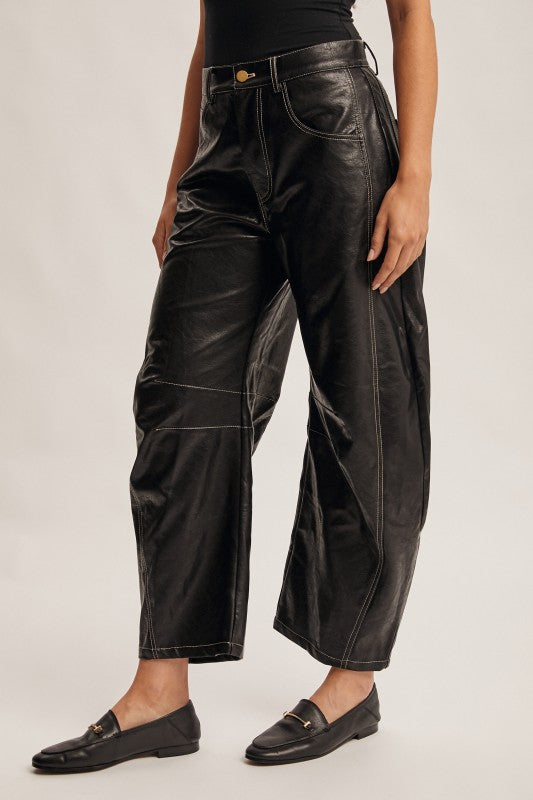 Bristol Black Leather Barrel Pants