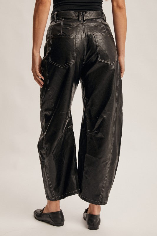 Bristol Black Leather Barrel Pants
